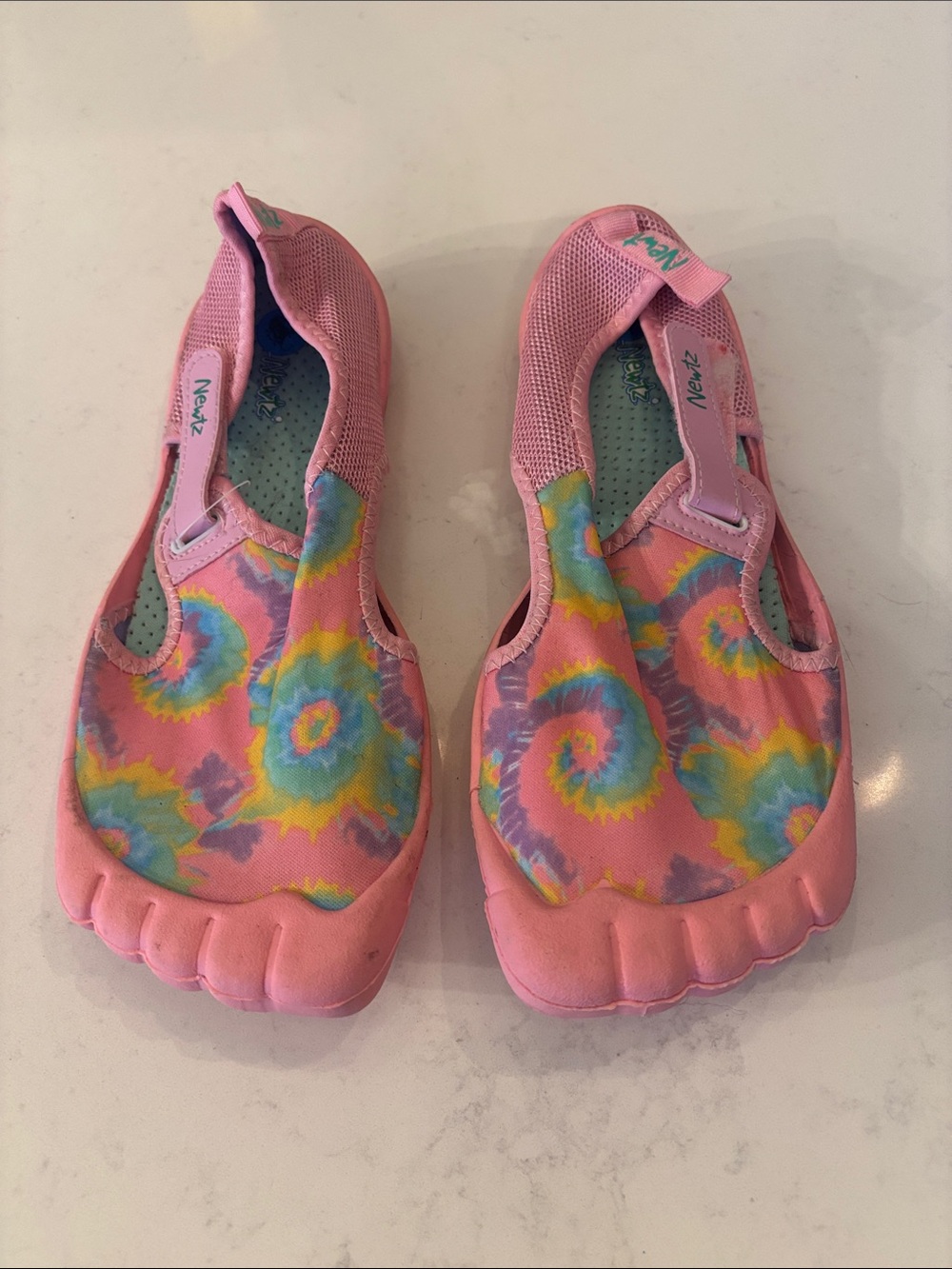 Pink Tie-Dye Water Shoes with Easy Slip-On Newtz brand. Big girls size6